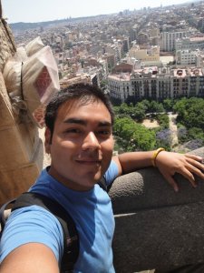 On top of the Sagrada Familia in Barcelona.